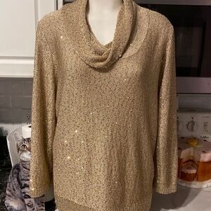 F Nue Options gold dressy stretch long sleeve regular size knit top XL. Like new